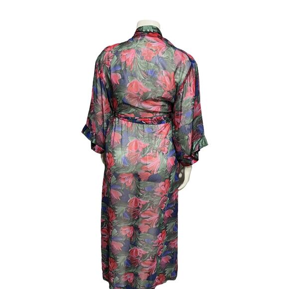 Vintage Georgette Trabolsi Floral Pink Purple Sheer Robe Sz-Small/Medium - Picture 2 of 11